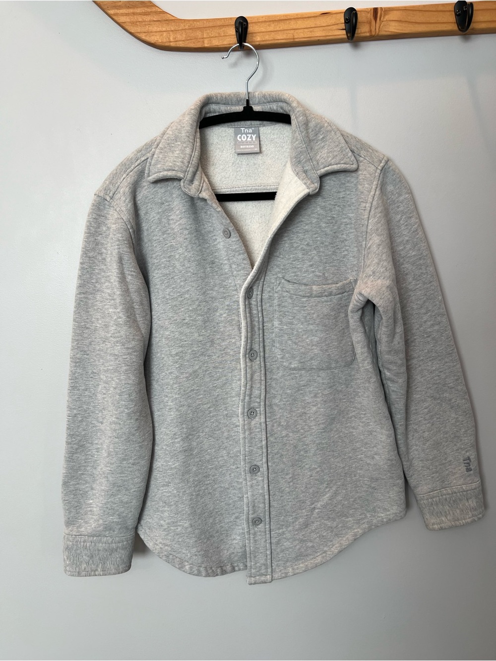 TNA Light Heather Gray Cozy Button-Up Sweatshirt Shacket